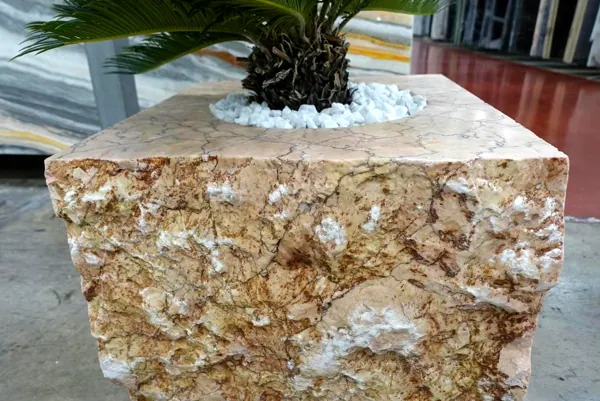 Stone spheres, planters and benches