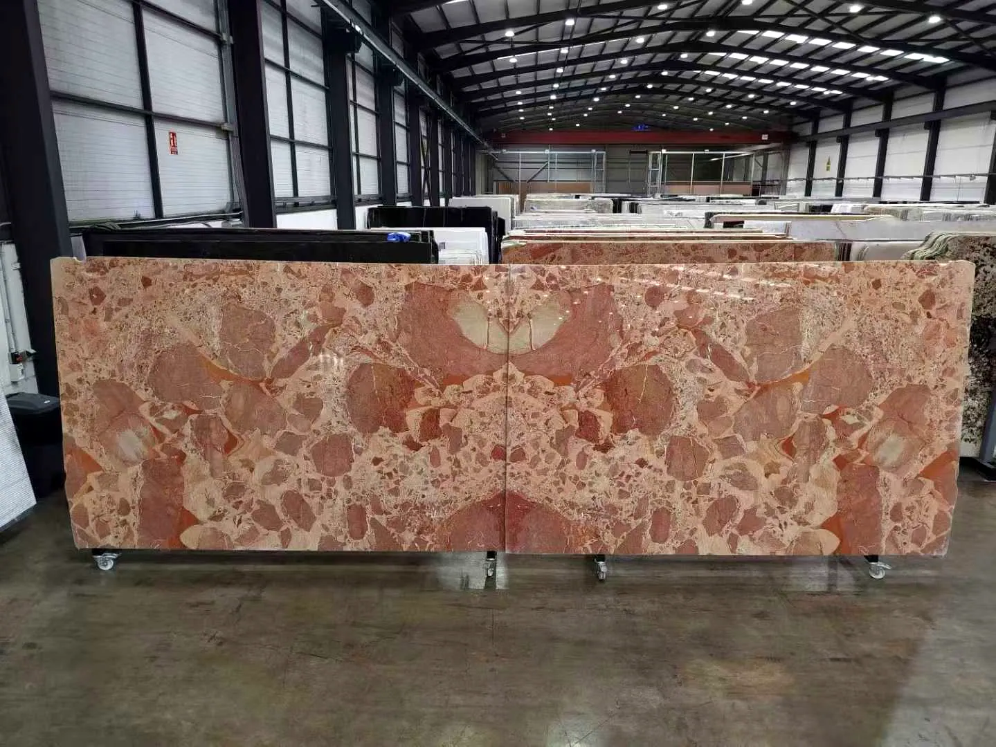 Breccia Rosso Marble: real slab in our warehouse