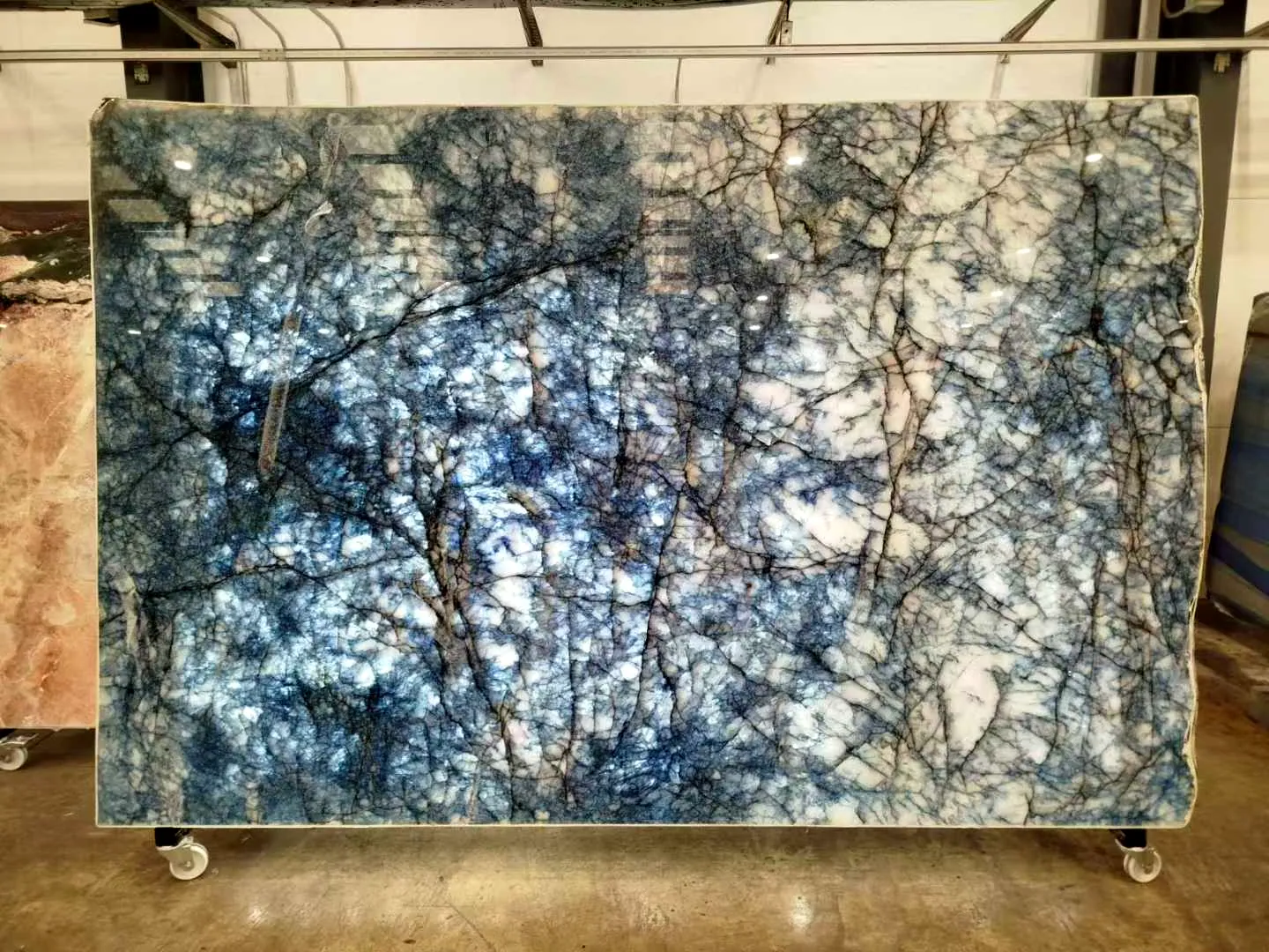 Crystallo Blue Quartzite: real slab in our warehouse