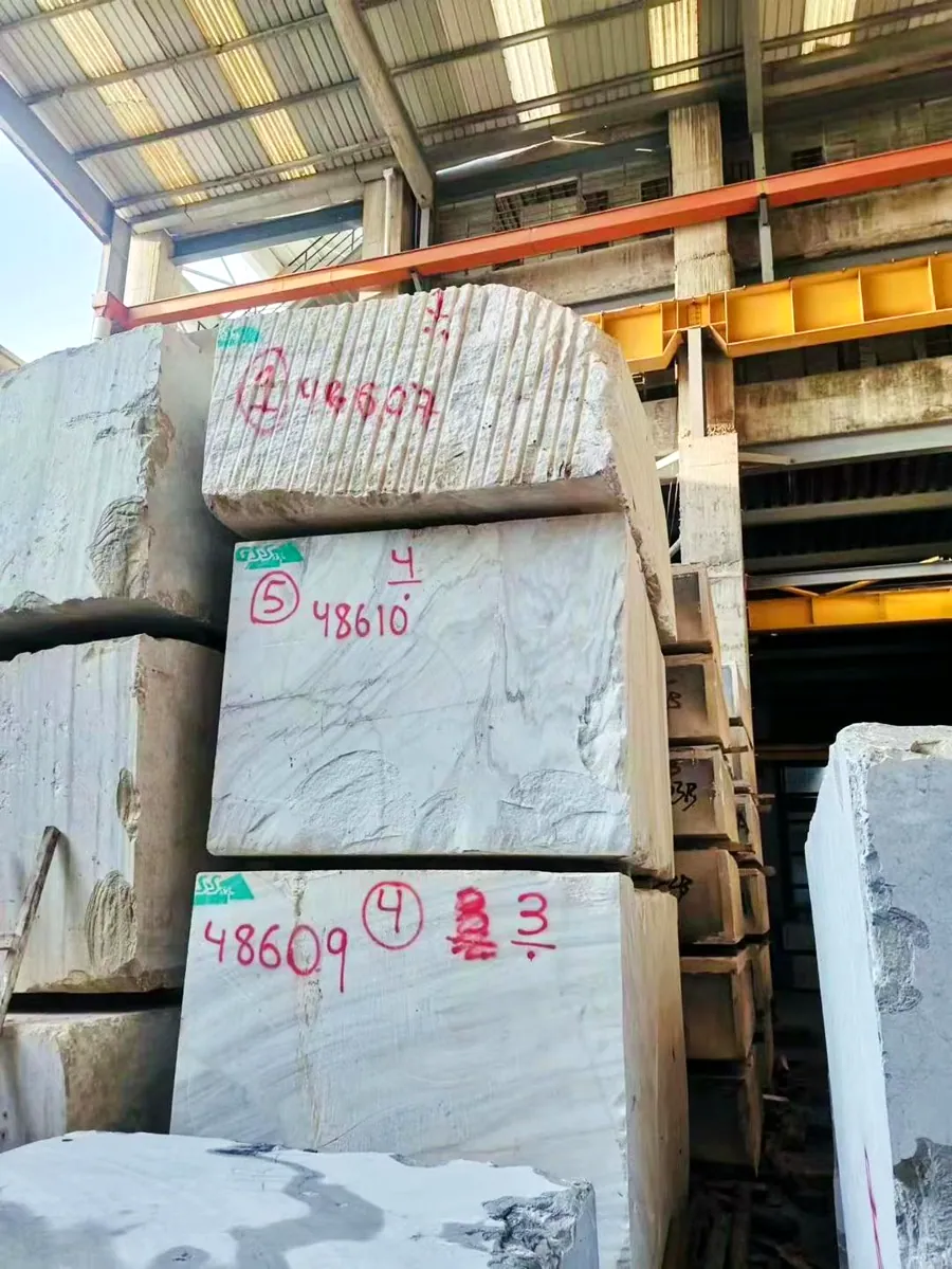 Numbered marble blocks in the warehouse